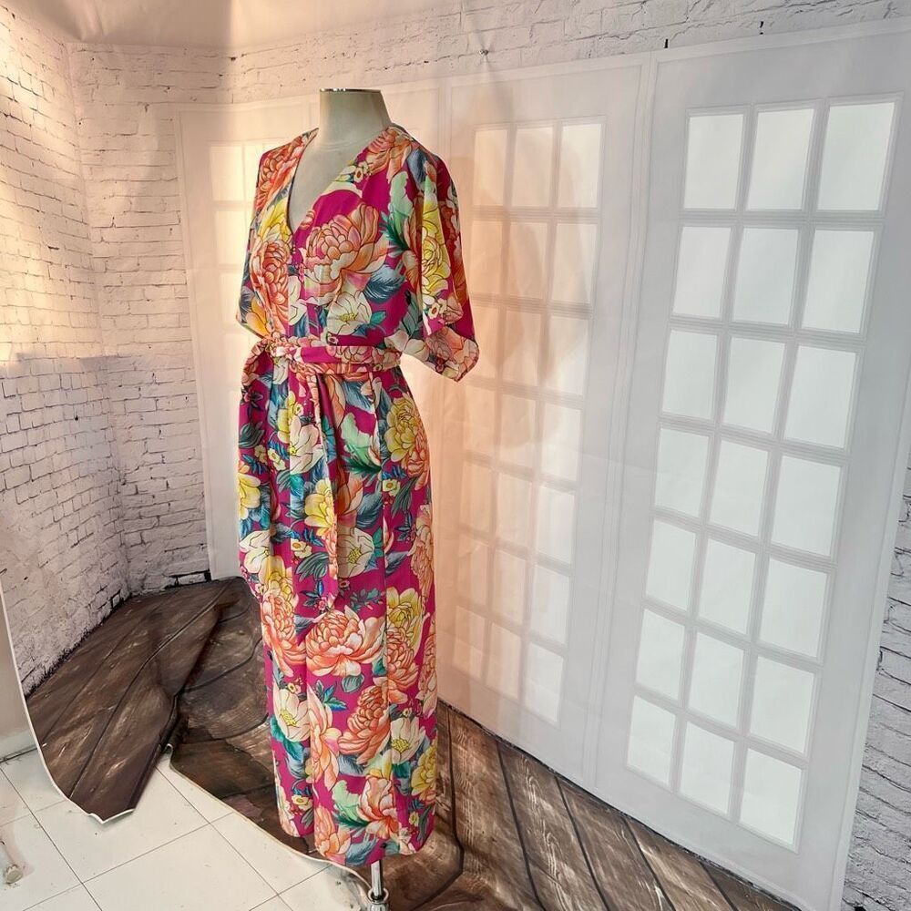 Farm Rio Anthropologie Eulalie pink floral Wide-Leg Jumpsuit size XS - Picture 5 of 13